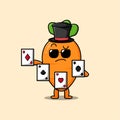 Cute cartoon carrot magician playing magic cards