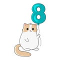 Cute cartoon cat with balloon with number 8. Happy Women\'s day. Royalty Free Stock Photo