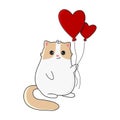 Cute cartoon cat with balloons. Happy Valentine\'s day greeting card. Royalty Free Stock Photo