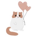 Cute cartoon cat with balloons. Happy Valentine\'s day greeting card. Royalty Free Stock Photo