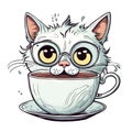 Cute cartoon cat with a coffee cup. Catss and coffee lovers design for stickers and printable products. Amazing digital