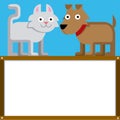 Cute Cartoon Cat And Dog With Space For Text