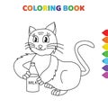Cute cartoon cat drinking a milk coloring book for kids. black and white vector illustration for coloring book. cat drinking a Royalty Free Stock Photo