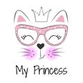 Cute cartoon cat face and inscription my Princess Royalty Free Stock Photo