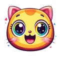 Cute cartoon cat face with rainbow eyes and hearts Royalty Free Stock Photo