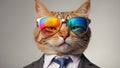 Cute cartoon cat with glasses and suit intelligent character