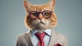 Cute cartoon cat with glasses and suit intelligent character clothing portrait