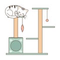 Cute cartoon vector cat house and scratching post with lovely sleeping kitten Royalty Free Stock Photo