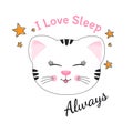 Cute cartoon cat and inscription I love sleep.