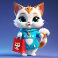 This cute cartoon cat is looking absolutely adorable as it proudly carries a shopping tote bag.