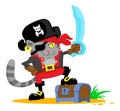 Cute cartoon cat in pirate costume