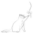 Cute cartoon cat playing with bow. kittens looking up to bow