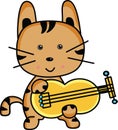 Cute Cartoon cat playing musical instrument