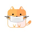 Cute cartoon cat wear mask to prevent viral infections. Concept protective, without fear of doctors for kids. Veterinary