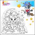 cartoon cat witch coloring book