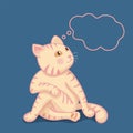 Cute cartoon cat in yoga pose meditation, a twisted pose with floating box for text on blue background