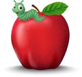 Cute cartoon caterpillar on red apple Royalty Free Stock Photo