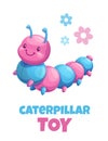 Cute cartoon caterpillar stuffed toy. Vector baby plush toy icon.