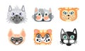 Cute Cartoon Cats and Dogs Muzzle Vector Set Royalty Free Stock Photo