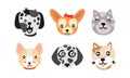 Cute Cartoon Cats and Dogs Muzzle Vector Set Royalty Free Stock Photo