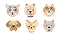 Cute Cartoon Cats and Dogs Muzzle Vector Set Royalty Free Stock Photo