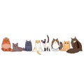 Cute cartoon cats sitting in a row