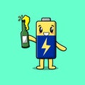 Cute cartoon character Battery with soda bottle Royalty Free Stock Photo