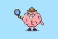 Cute cartoon character Brain detective searching