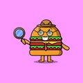 Cute cartoon character Burger detective searching