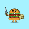 Cute cartoon character Burger holding sword