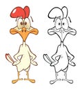 Cute Cartoon Character Cock. Coloring Book Outline