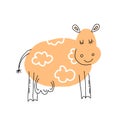 Cute cartoon character cow. Print for baby shower party. Vector print with baby cow. Hand drawn, doodles Royalty Free Stock Photo