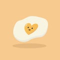 Cute cartoon character design of heart shape fried egg vector illustration isolated on yellow background. Happy cute smiling funny Royalty Free Stock Photo