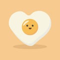 Cute cartoon character design of heart shape fried egg vector illustration isolated on yellow background. Happy cute smiling funny Royalty Free Stock Photo