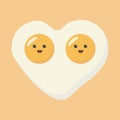 Cute cartoon character design of heart shape fried egg vector illustration isolated on yellow background. Happy cute smiling funny Royalty Free Stock Photo