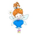 Cute cartoon character fairy. Flower fairy with a magic wand. Fairy in a floral dress. Mythical creature with wings. Royalty Free Stock Photo