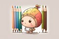 cute cartoon character, filling in coloring book with various shades of pencil Royalty Free Stock Photo