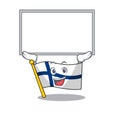 Cute cartoon character flag finland raised up board