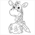 Cute cartoon character giraffe. Coloring book giraffe with a pencil. Children`s page for creativity. Vector isolated Royalty Free Stock Photo