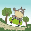 Cute cartoon character hippo skater. Vector print with cute hippo on a skateboard. Can be used for t-shirt print, kids wear Royalty Free Stock Photo