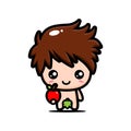 Cute adam cartoon character holding apple