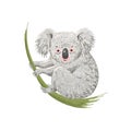 Cute cartoon character koala bear sitting on eucalyptus branch Royalty Free Stock Photo