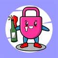 Cute cartoon character Lock with soda bottle Royalty Free Stock Photo