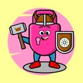 Cute cartoon character Lock viking pirate with hat and holding hammer and shield Royalty Free Stock Photo