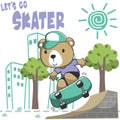 Cute cartoon character monkey skater. Vector print with cute bear on a skateboard. Can be used for t-shirt print, kids wear Royalty Free Stock Photo