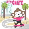 Cute cartoon character monkey skater. Vector print with cute lion on a skateboard. Can be used for t-shirt print, kids wear Royalty Free Stock Photo