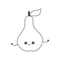 Cute cartoon character pear funny black and white vector illustration for coloring art