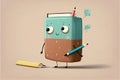 cute cartoon character with pencil and notebook, taking notes on important information