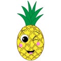 Cute cartoon character pineapple. Smiling happy pineapple. Children`s print for a t-shirt. Vector illustration isolated on