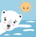 Cute cartoon character polar bear global warming concept vector illustration Royalty Free Stock Photo